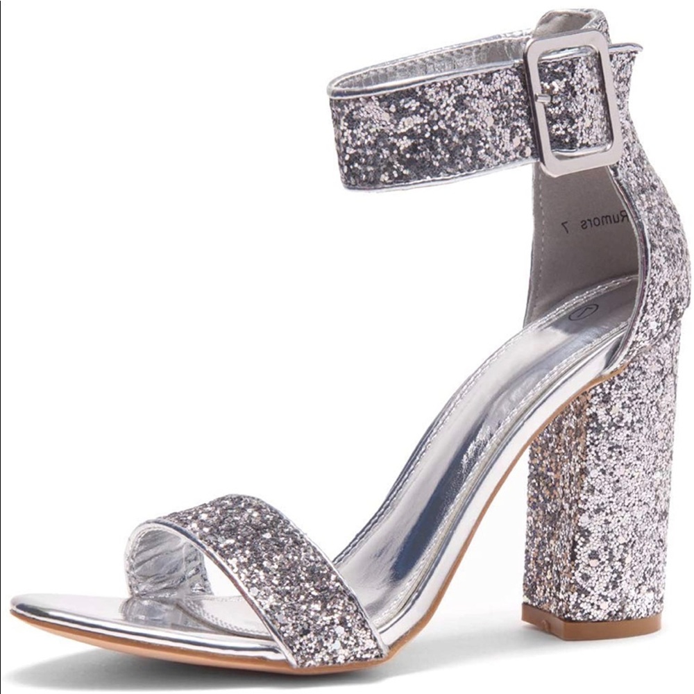 Silver glitter chunky heels